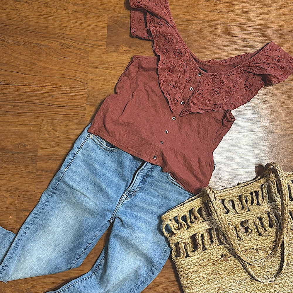 American Eagle Top with Crochet Detail